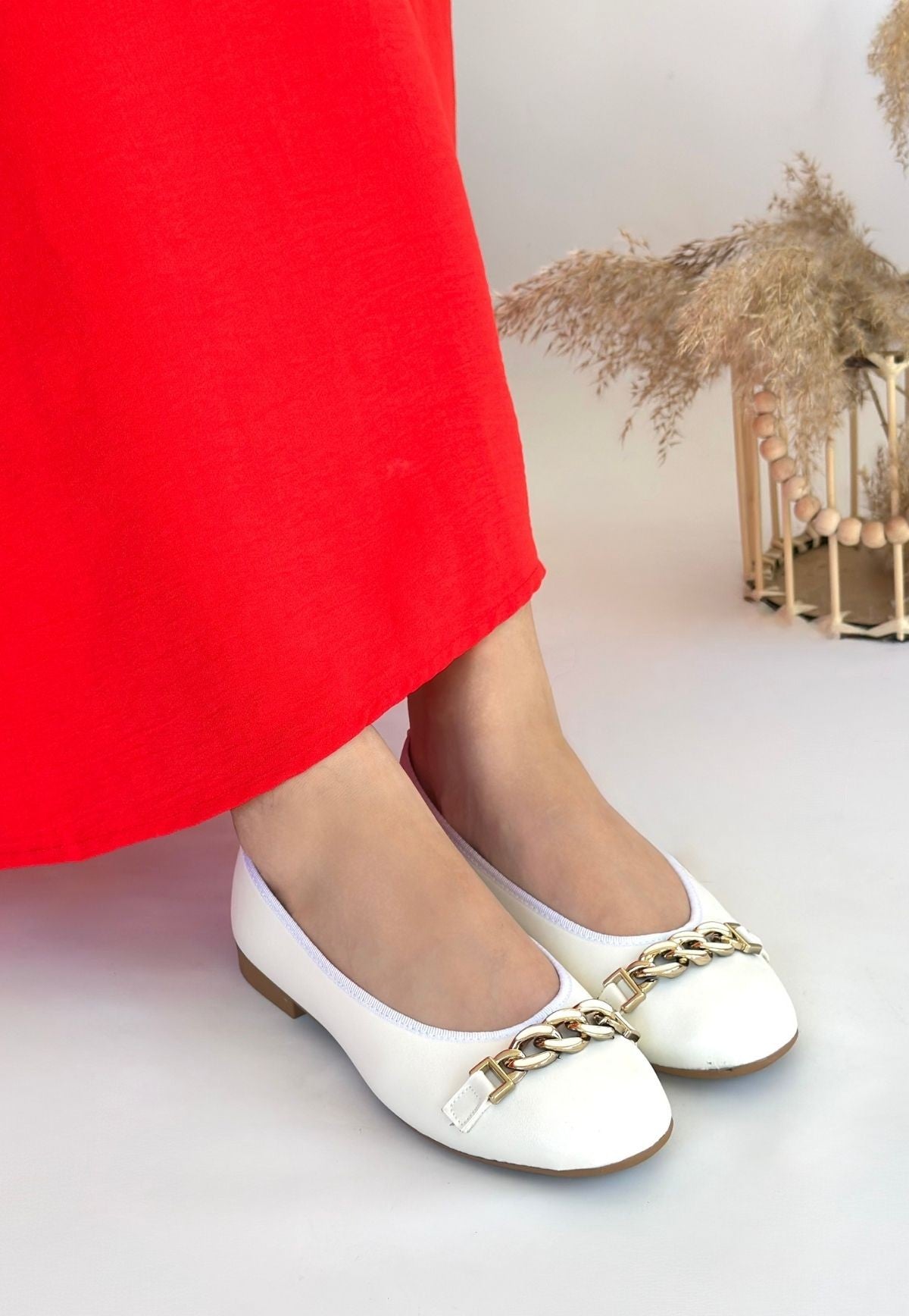 Cleo Beyaz Cilt Babet Ayakkabı