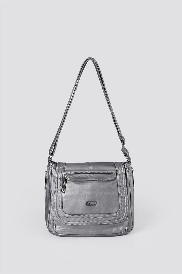 Ziwen Gri Cilt Omuz Çantası