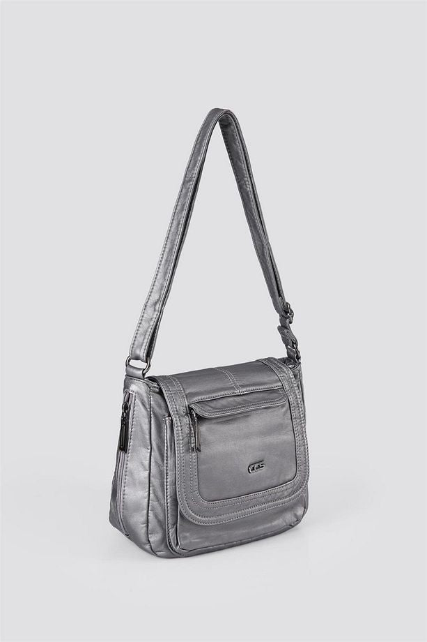 Ziwen Gri Cilt Omuz Çantası