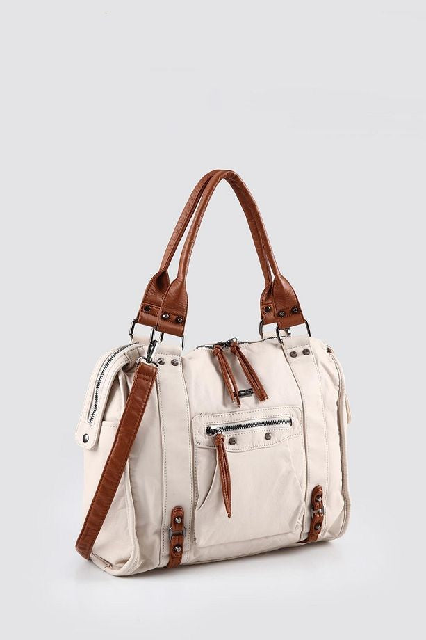 Abga Bej Cilt Omuz Çantası