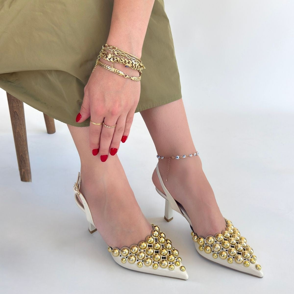 Makay Bej Rugan Topuklu Ayakkabı