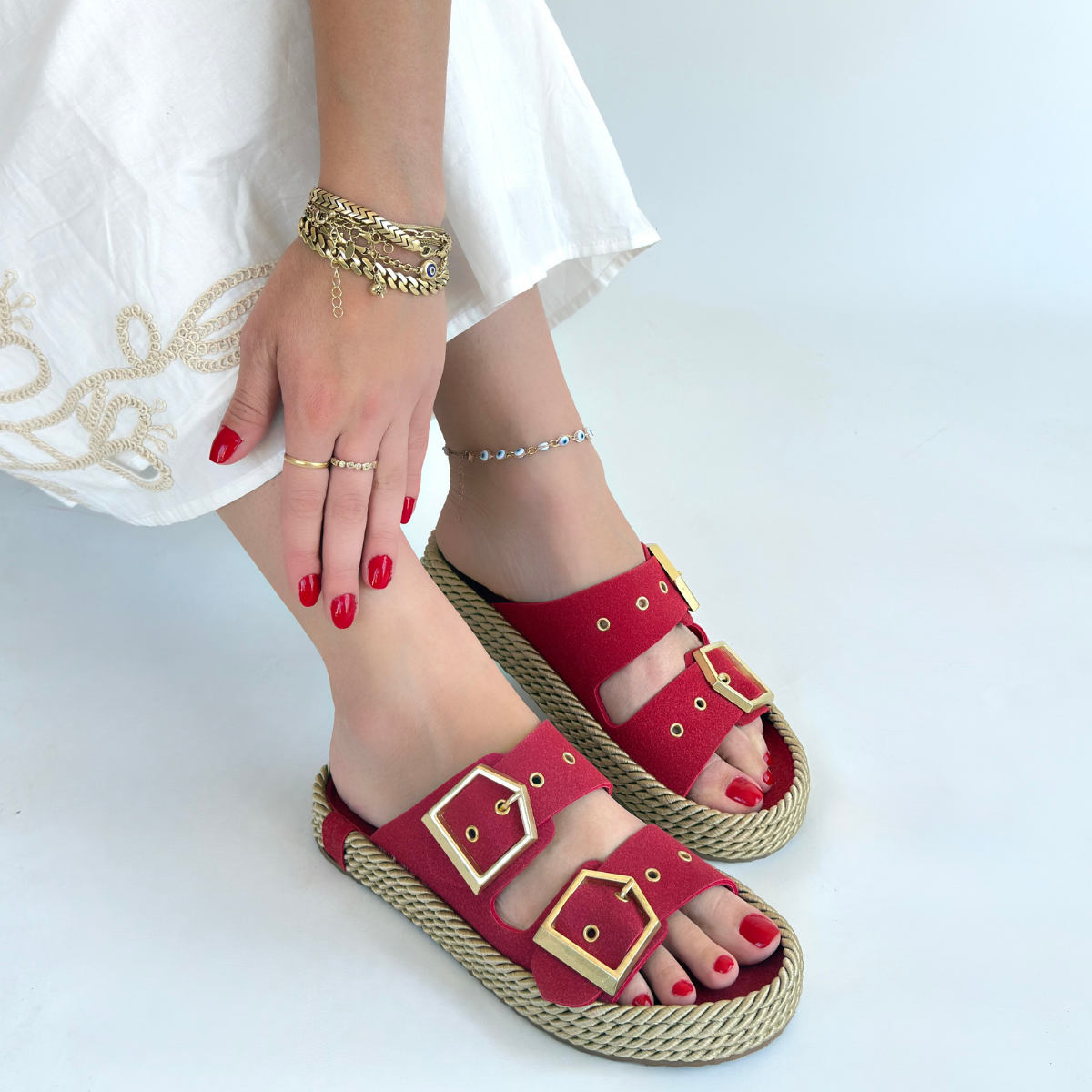 İces Kırmızı Nubuk Terlik