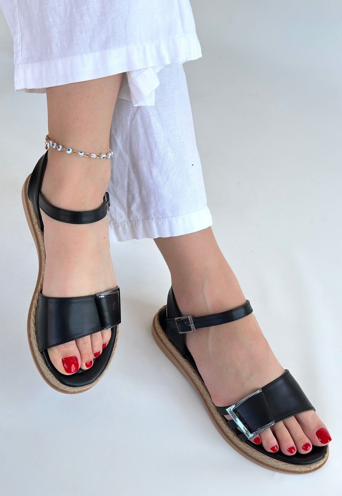 Andana Siyah Cilt Sandalet