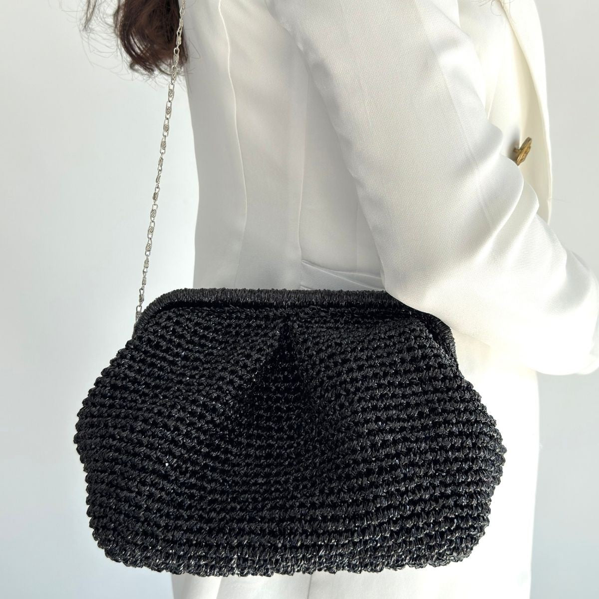 Froy Siyah Parlak Örgü Çanta